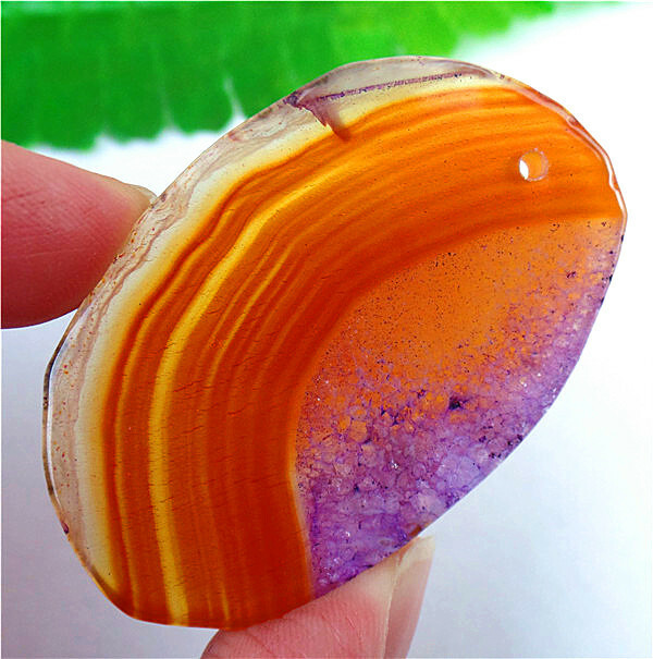 53x34x4mm Orange Stripes Purple Druzy Geode Agate Free Shape Pendant EA83897