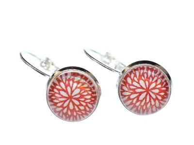 Blumenmuster rot Ohrringe Miniblings Blumen Blume Sommer Cabochon Muster - Bild 1 von 4