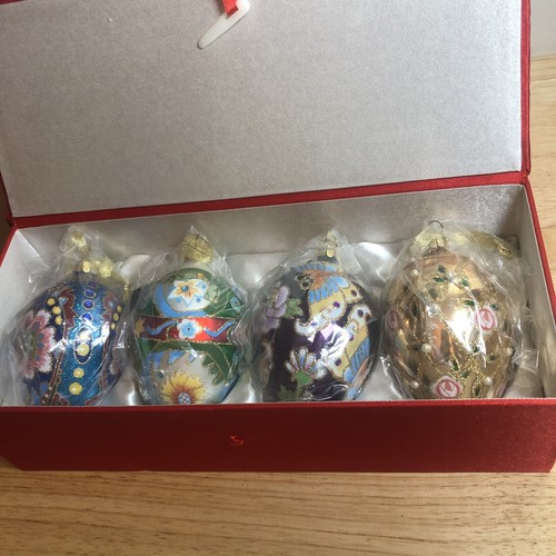 Joan River Egg Ornaments 8 Embellished Glitter Christmas Holiday Boxed Fancy - Picture 8 of 11