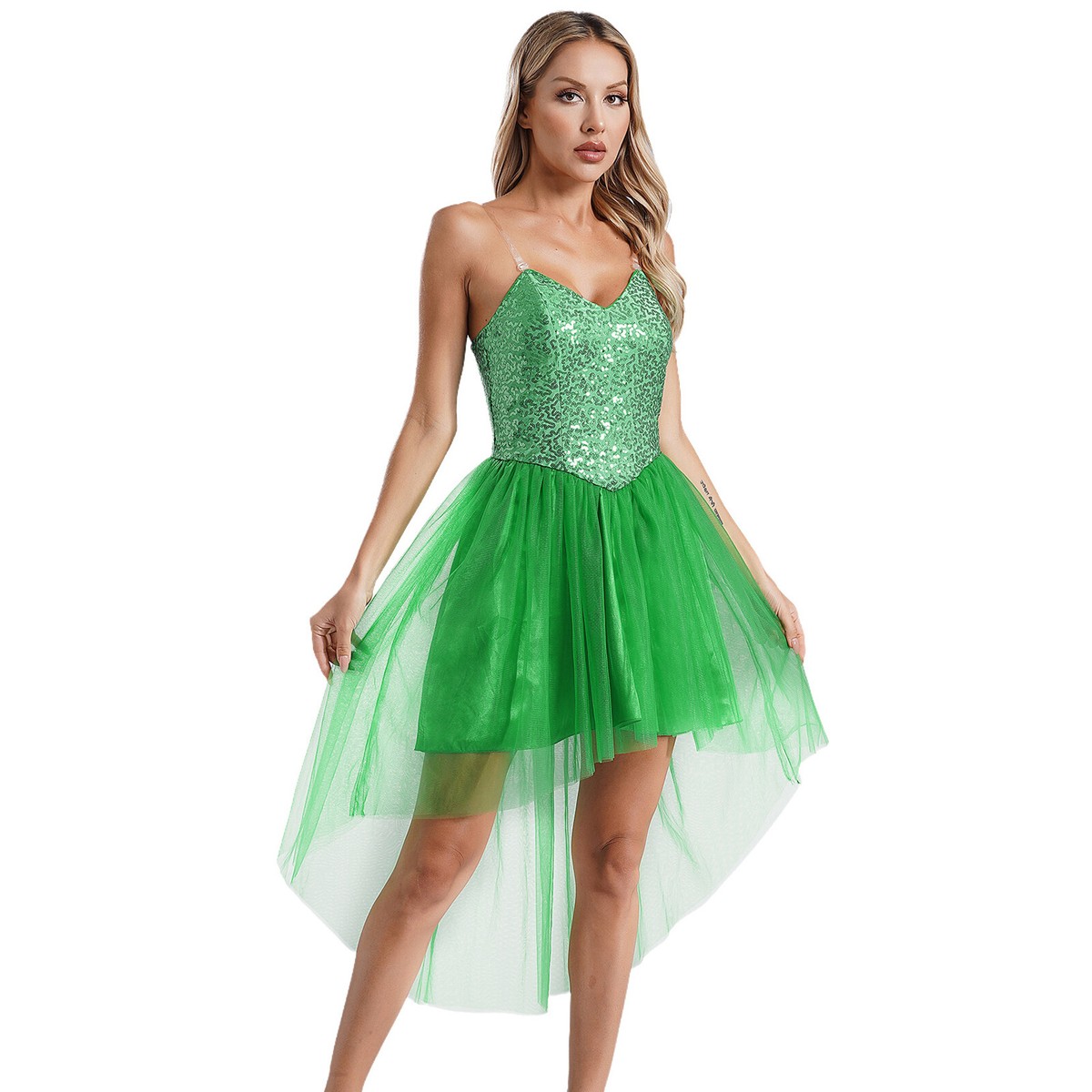 Women Elf Costume Fairy Dress Shiny Sequin High Low Cosplay Fancy Party  Dresses | eBay