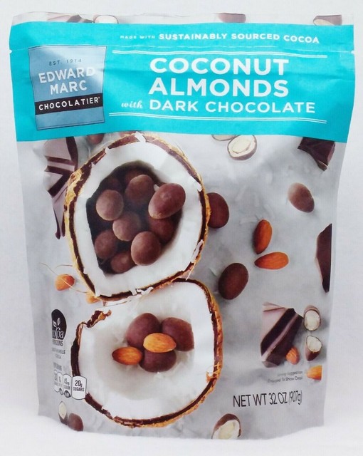 Edward Marc Chocolatier Coconut Almonds Dark Chocolate 32 OZ Each Pack