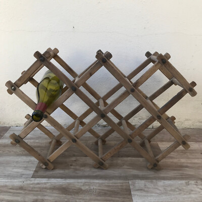 French Wine Rack Vintage Wood Accordion Foldable Storage Holder 1409242