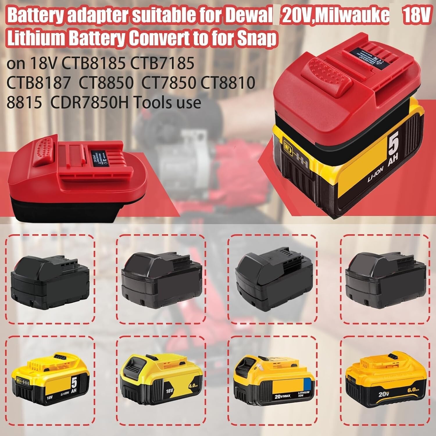 Battery Adapter for Dewalt for milwaukee 18V battery to for Snap on 18V Tools