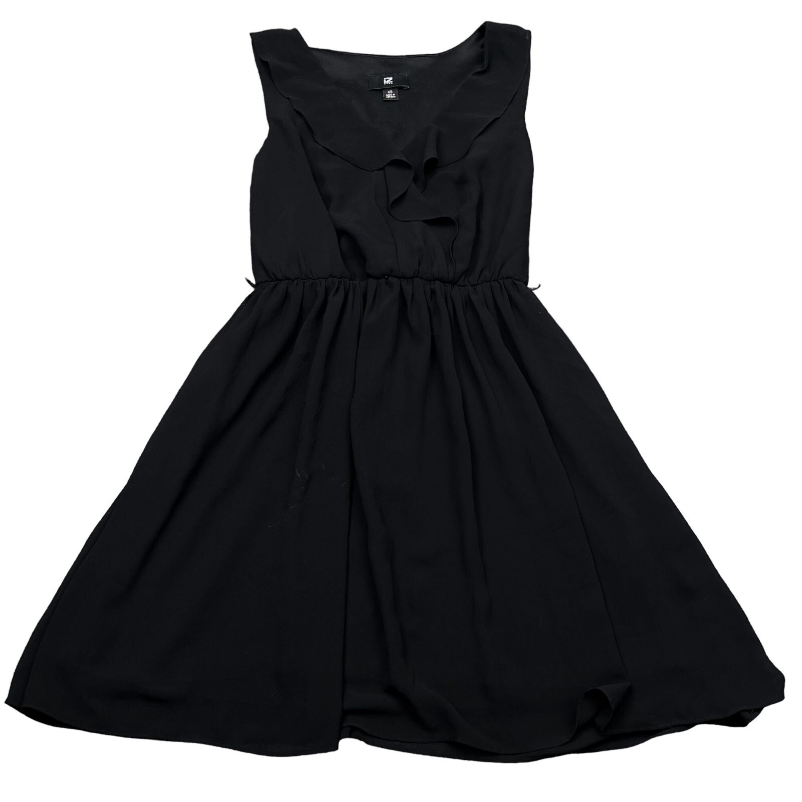Iz Byer Dress Womens Size XS Extra Small Black V Neck Ruffle Sleeveless