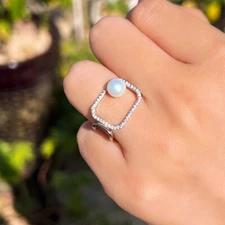 Chic Resizeable White CZ Women Open Cuff Square Geometrical Rectangle Pearl Ring