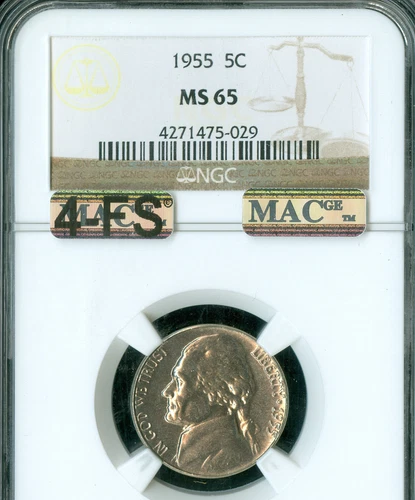 1955 JEFFERSON NICKEL NGC MS65 PQ MAC 4FS & SPOTLESS A $500.00 COIN IN FS *