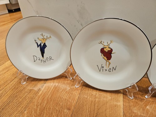 Keramikscheune Rentier 4 SALAT LUNCHTELLER Strichbereiter Donner Blitzen Vixen, 8 3/8" - Bild 6 von 8