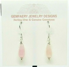 Sterling Silver Pink JADE Gemstone Teardrop Dangle Earrings 1265...Handmade USA