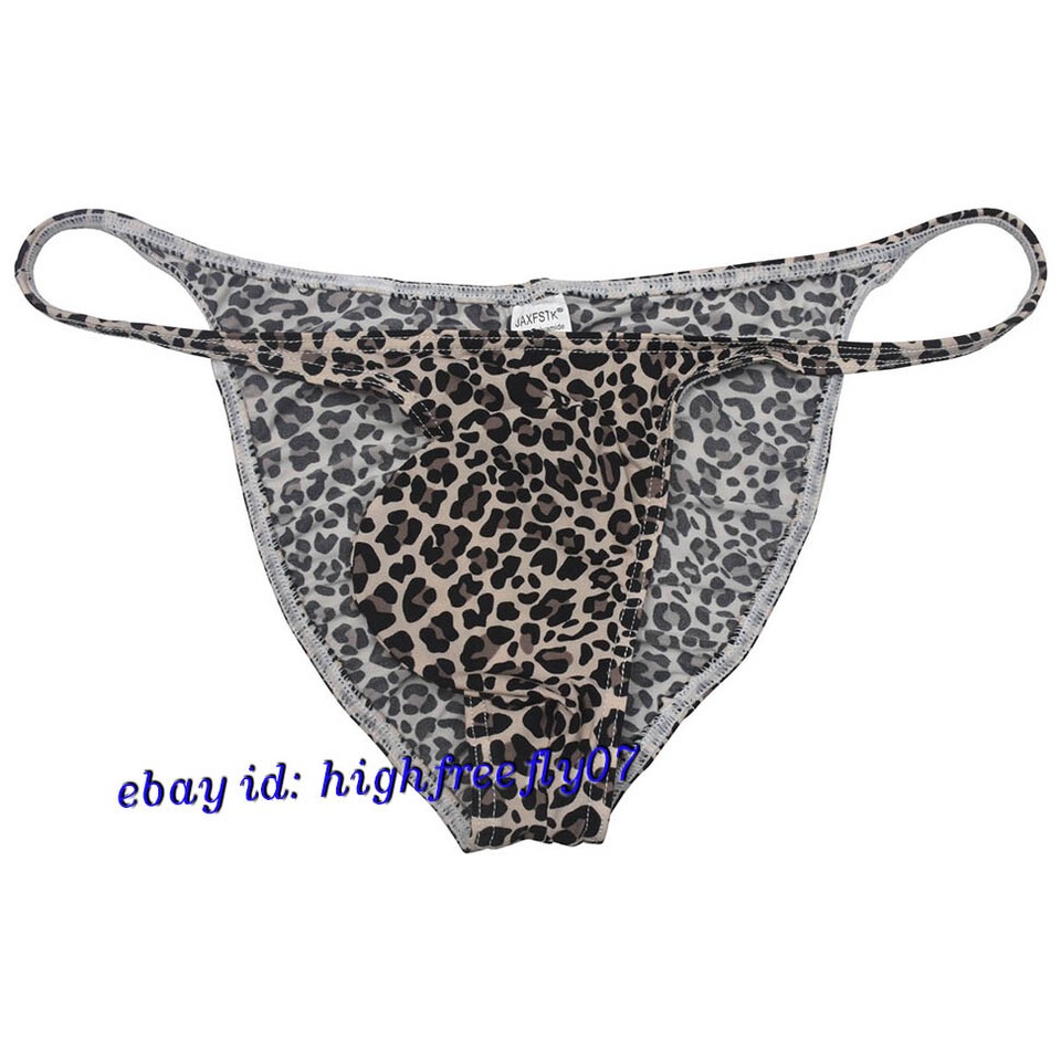 Mens Leopard Bikini Briefs Underwear Male Pucker Brazilian Bikinis