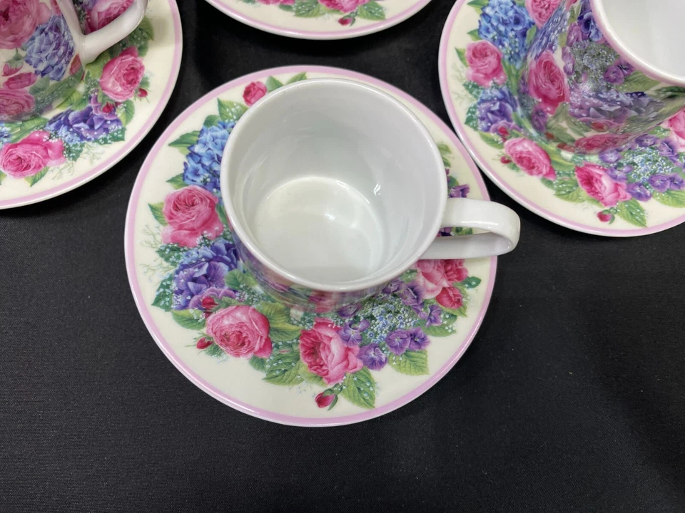 Juego de 4 ~ Teddi "FLORAL" tazas y platillos de café espresso ~ 2 1/8" de alto Foto 4 de 4