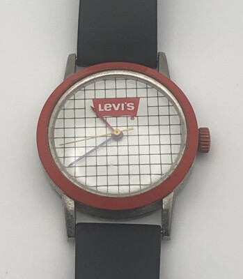 Levi s Vintage Mechanical Wind Up Watch With Grid Pattern Face Works Well! Rare