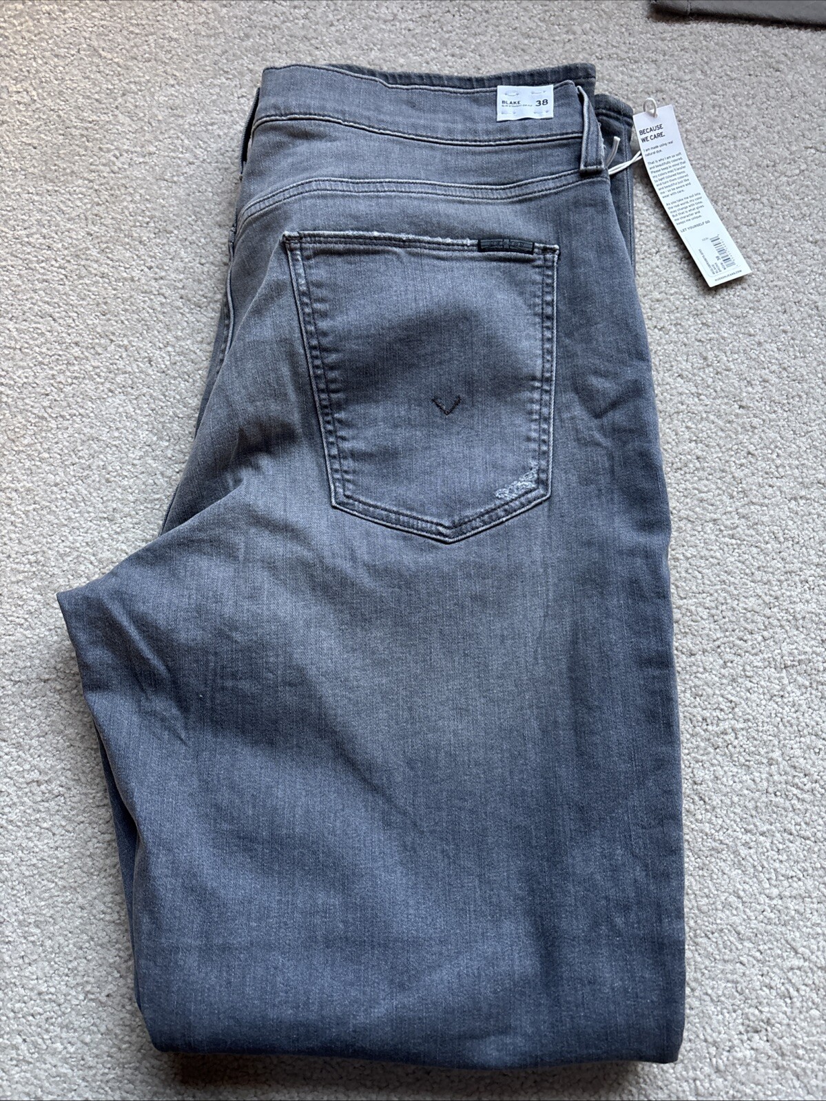 HUDSON BLAKE FADED GRAY BLACK SLIM STRAIGHT DISTRESSED 38 JE