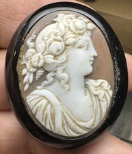 Antique 1860's Bacchante Cameo Mourning Victorian Pin Brooch