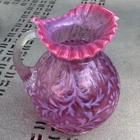 Fenton Victorian Opalescent Cranberry Glass Daisy Fern Ruffled Pitcher 9.5” Tall