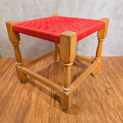 Vintage Holz quadratisch geflochten rote Platte Hocker Pflanzkübel Ständer Tisch.