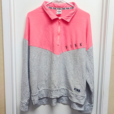 Victoria's Secret PINK Women's Colorblock 1/4 Zip Fleece Logo Sweatshirt L