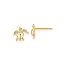 14k Yellow Gold Childrens Sea Turtle Post Earrings