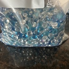 Bulk 10 Lbs Blue  Clear Glass Gems   Flat Marbles Vase Filler Crafts Aquarium