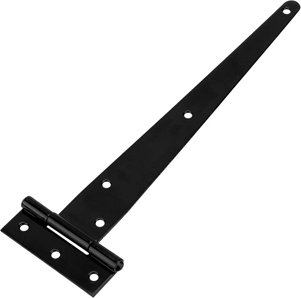 Paquete de 12 bisagras de puerta con correa en T de 10 pulgadas, bisagras de puerta de granero de alta resistencia, correa en T negra Foto 4 de 4