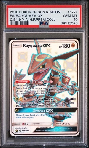 2018 POKEMON SUN & MOON CELESTIAL STORM #177A FULL ART/RAYQUAZA GX PSA 10