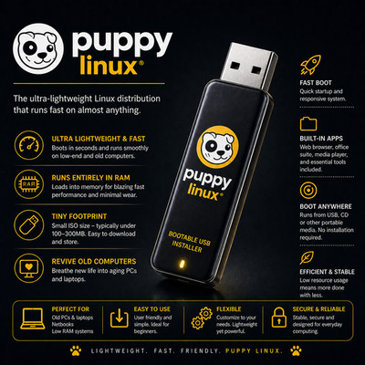 Puppy Linux Bootable USB | Live & Install | LATEST Version - FAST EASY PRELOADED