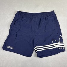 Vintage Adidas Shorts Mens XL Blue Trefoil Big Logo 3-Stripes Nylon Drawstring