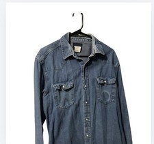 Wrangler Men's Blue Cotton Denim Button-Up Shirt 17.5x38 Pockets 70127BT