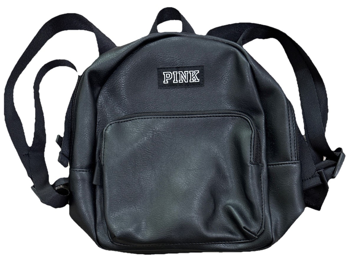 Victoria’s Secret Solid Black Faux Leather Logo MINI Backpack School