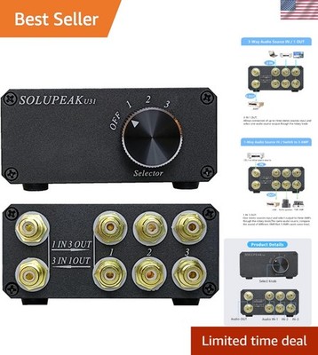 RCA Switch Box, 3 in 1 Out Audio Switch, Stereo Switch Box with Signal Lossle...