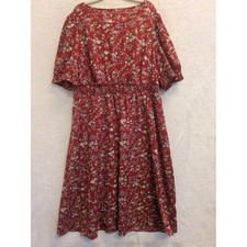 SHEIN CURVE Women's 4XL Red Floral Smocked Waist Puff Sleeve Midi Dress