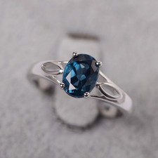 925 Sterling Silver London Blue Topaz Gemstone Women Dainty Ring US Duty Free