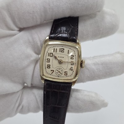 Vintage Elgin Art Deco Men's Wrist Watch 1930 7 Jewels Grade 485 14k Gold Filled