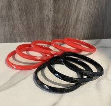 Vintage 1980 s Red Black Thin Plastic Bangle Bracelets Set Of 8 Diamond Design