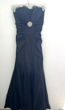 XSCAPE JOANNA CHEN Black Strapless Maxi Dress Jeweled Ruffle Evening Gown Size 4