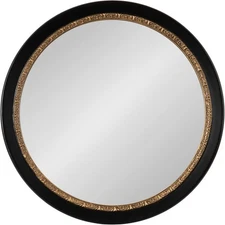 Kate Laurel Wildomar Round Mirror 26" Diameter Gold Circle Carved BLACK