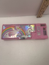 Unicorn Rainbow Multifunction Pencil Case w/ Calculator Sharpener Pink School