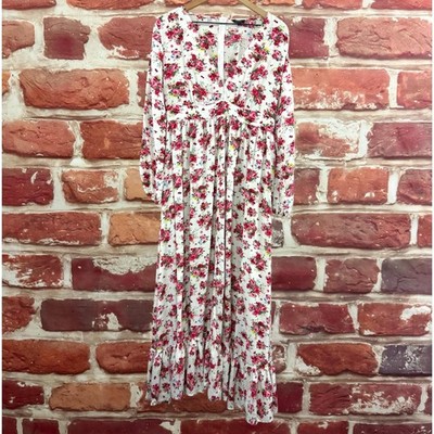Floryday Dress Womens Large White Multicolor Chic Cottage Floral Prairie  Peasant | eBay