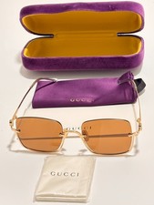 GUCCI GG1279S 002 Gold Rimless Square Sunglasses Orange Brown Lens Japan 54mm