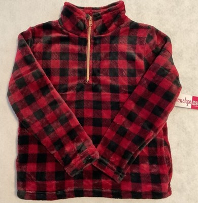 Penelope Mack Girls Size 6 Red & Black Buffalo Plaid Soft Velour Fleece Jacket