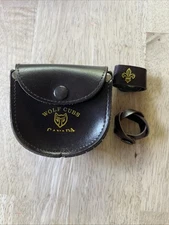 Vintage 1960s Wolf Cubs Canada Belt Pouch Scouts Brown Leather Uniform Accessory