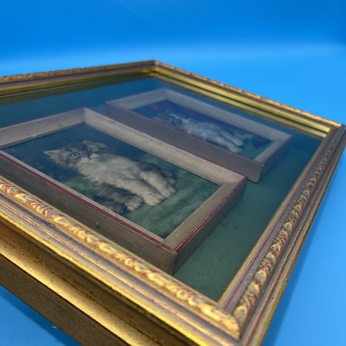 Vtg 2 Double Framed Daniel Merlin Raised Embossed Cat Kitten Prints Signed - Picture 3 of 9
