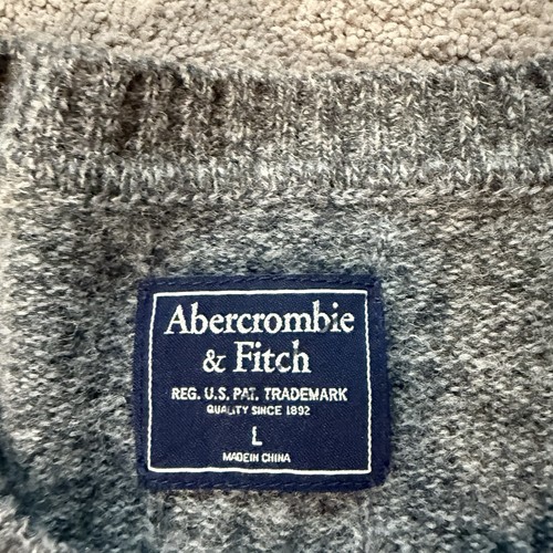 Abercrombie Fitch Wool Blend Cable Knit Sweater Moose Logo Gray Men’s L - Picture 7 of 9