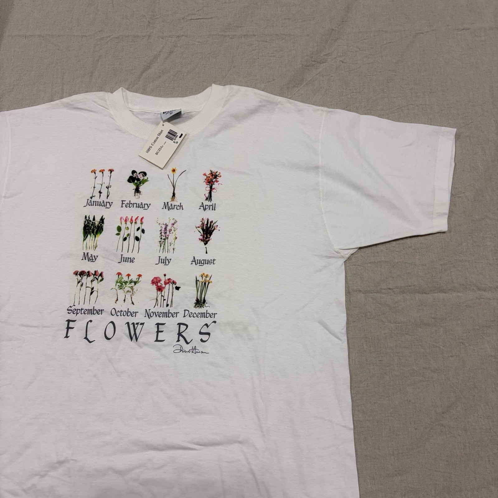 Vintage Flowers Shirt Mens L White 90’s Floral Graphic NWT Deadstock