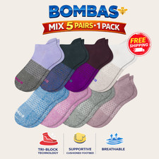  AUTHENTIC Bombas Tri-Block Socks - 5 Pairs Women's - S, M, L - Multi Colors
