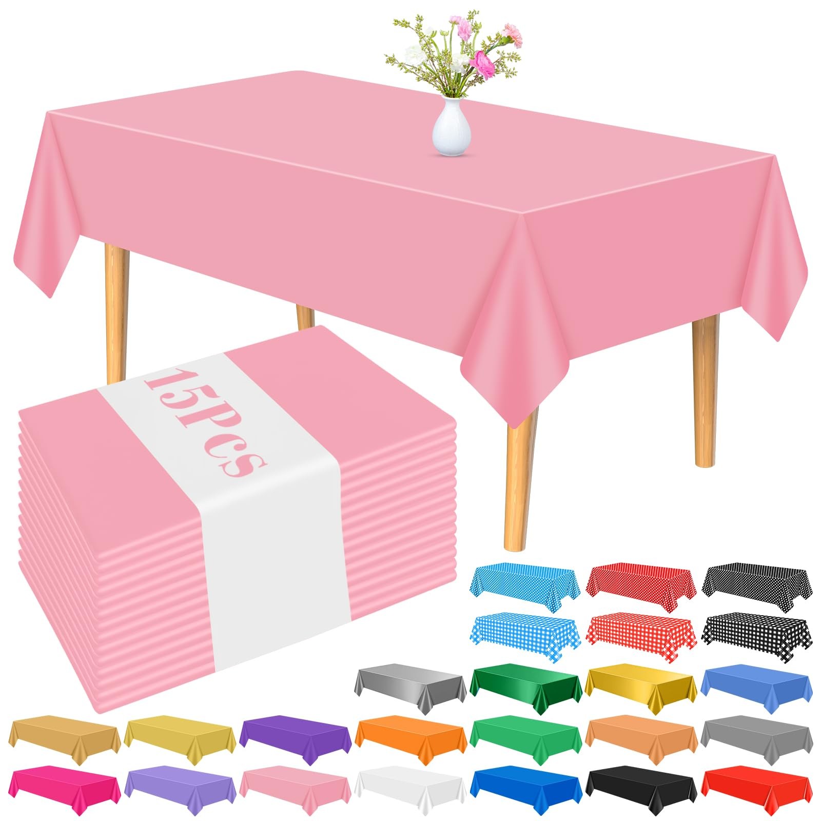 Tablecloth Plastic Pink 54x108 Inch Disposable Waterproof 15
