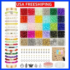 6mm Glass Beads Bracelet Making Kit 1400pcs, 24 Colors Crystal Beads for Jewe...