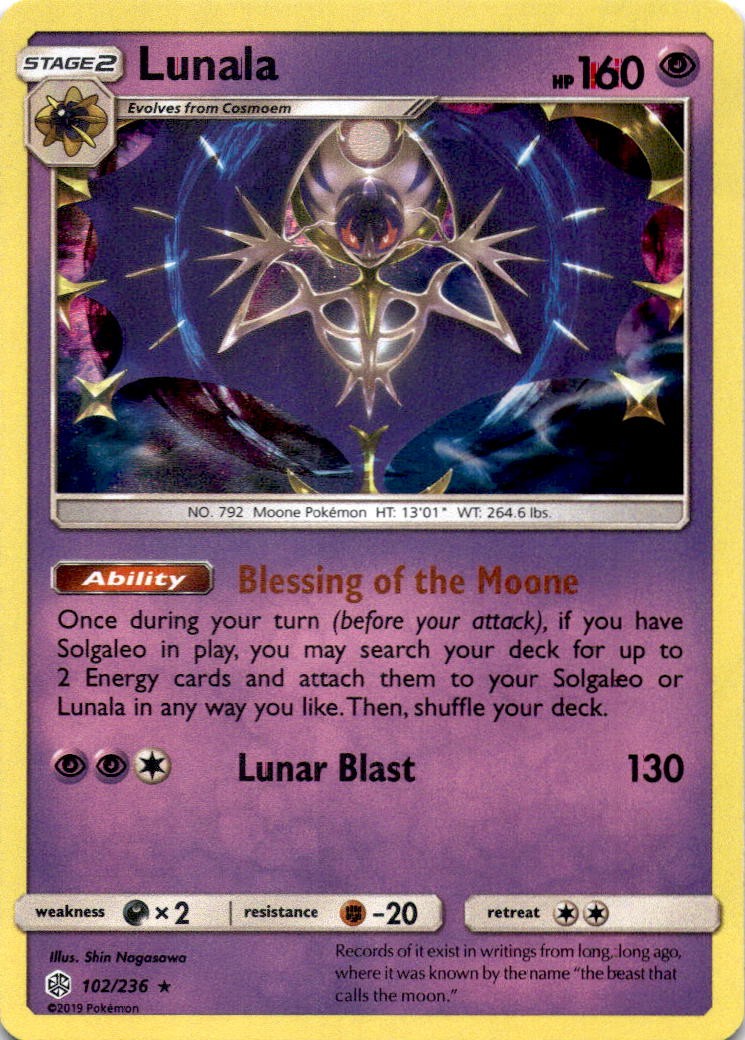 LUNALA 102/236 HOLO R COSMIC ECLIPSE POKEMON HOLO MP