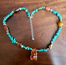 Artist Hand Made Necklace Turquoise, Multi Brown Genuine Stones