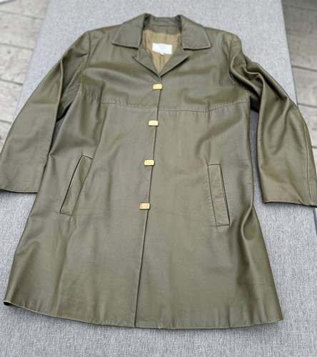 MCM Women's Khaki Long Leather Jacket, SIZE 38 / UK 12 (Repair) - Picture 8 of 14