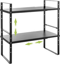 Expandable Cabinet Shelf Organizer Rack, Stackable Kitchen Countertop Organizer